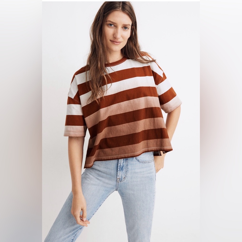 Madewell Dip-Dye Oversized Tee in Groton Stripe, Faded Rust, Size M